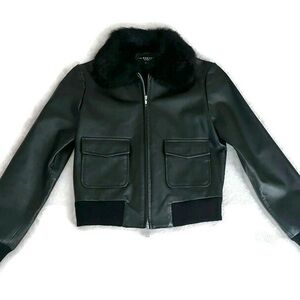 Vintage Rampage Genuine Leather Cropped Bomber Jacket with Fur Collar Size Small